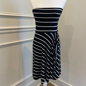 Strapless striped midi dress